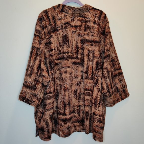 Essentials Women’s 4X Button-Up Stretch Top – Plus - 3/4 Sleeve, Brown-Black - Picture 2 of 14